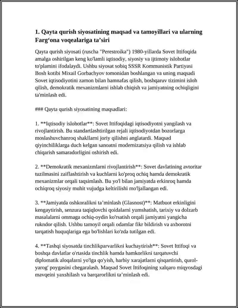 QAYTA QURISH SIYOSATI VA UNING INQIROZI. FARGʻONA FOJEALARI 3