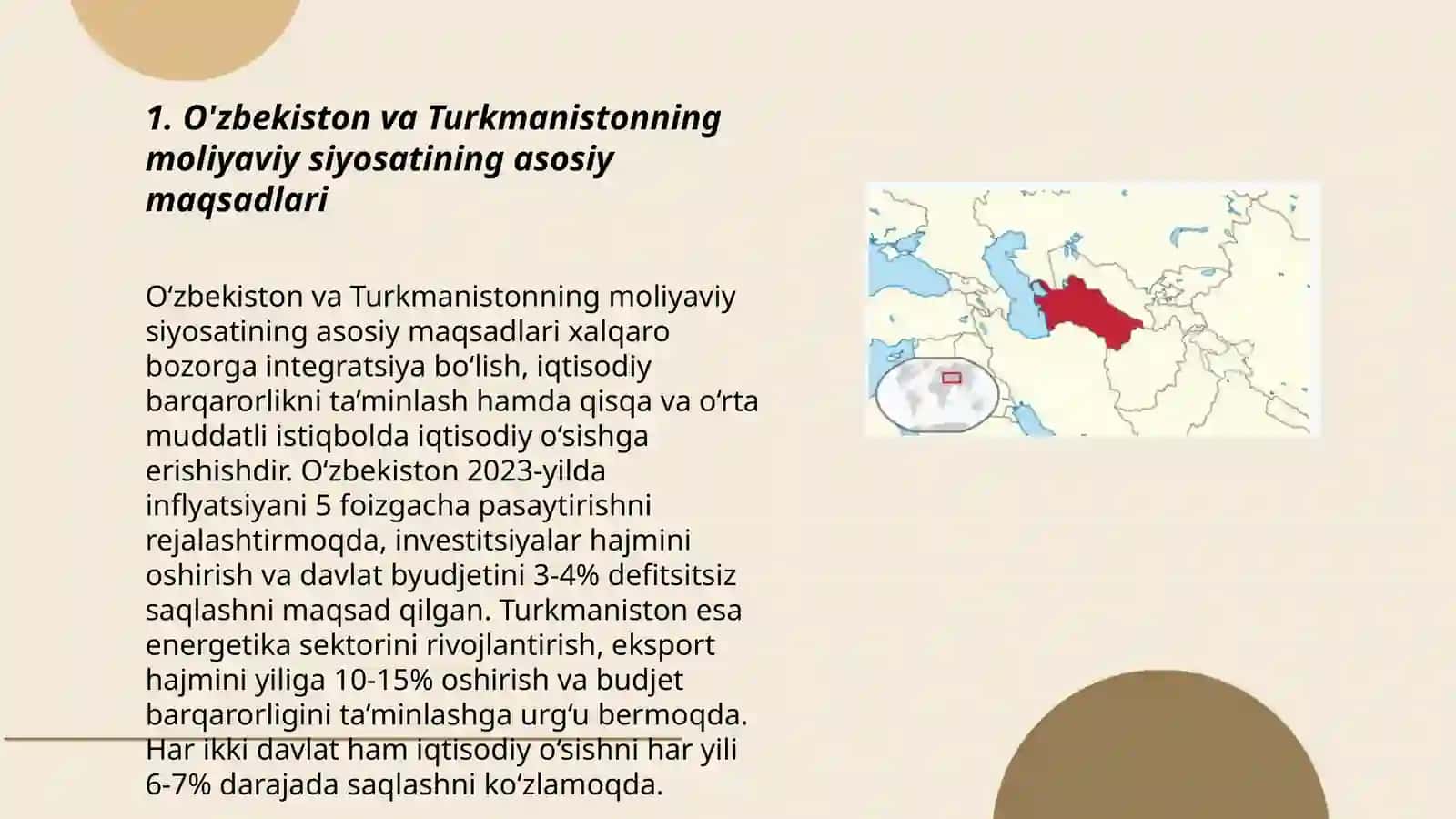 O'zbekiston va Turkmanistonning moliyaviy siyosati, moliyaviy boshqaruvi, moliyaviy tizimi va moliyaviy nazorati 3