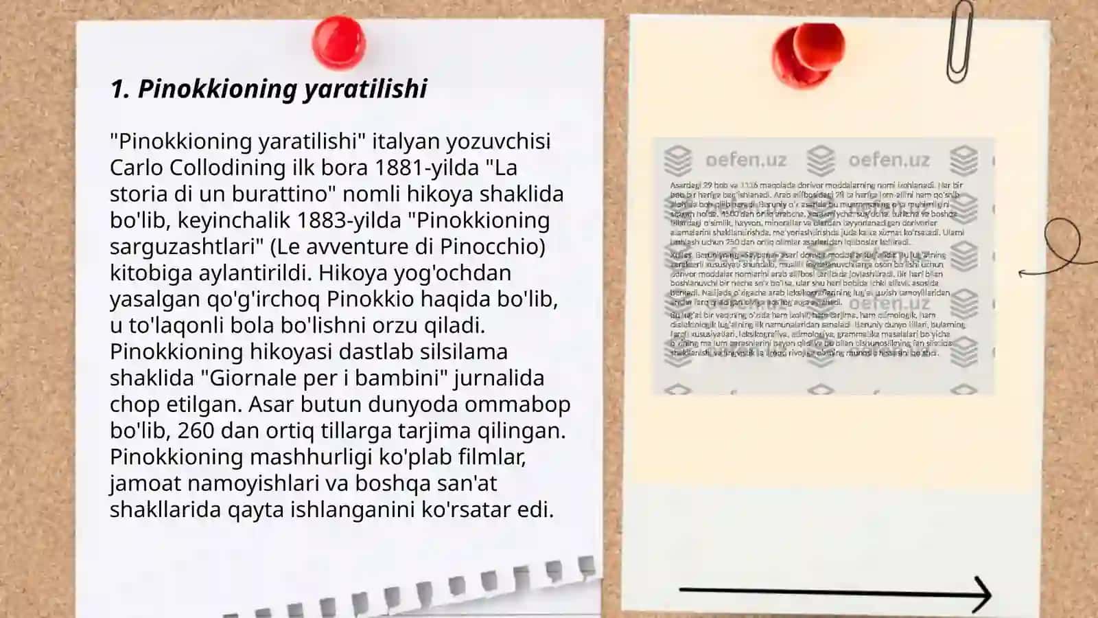 " Pinokkioning boshidan kechirganlari" asari haqida 3