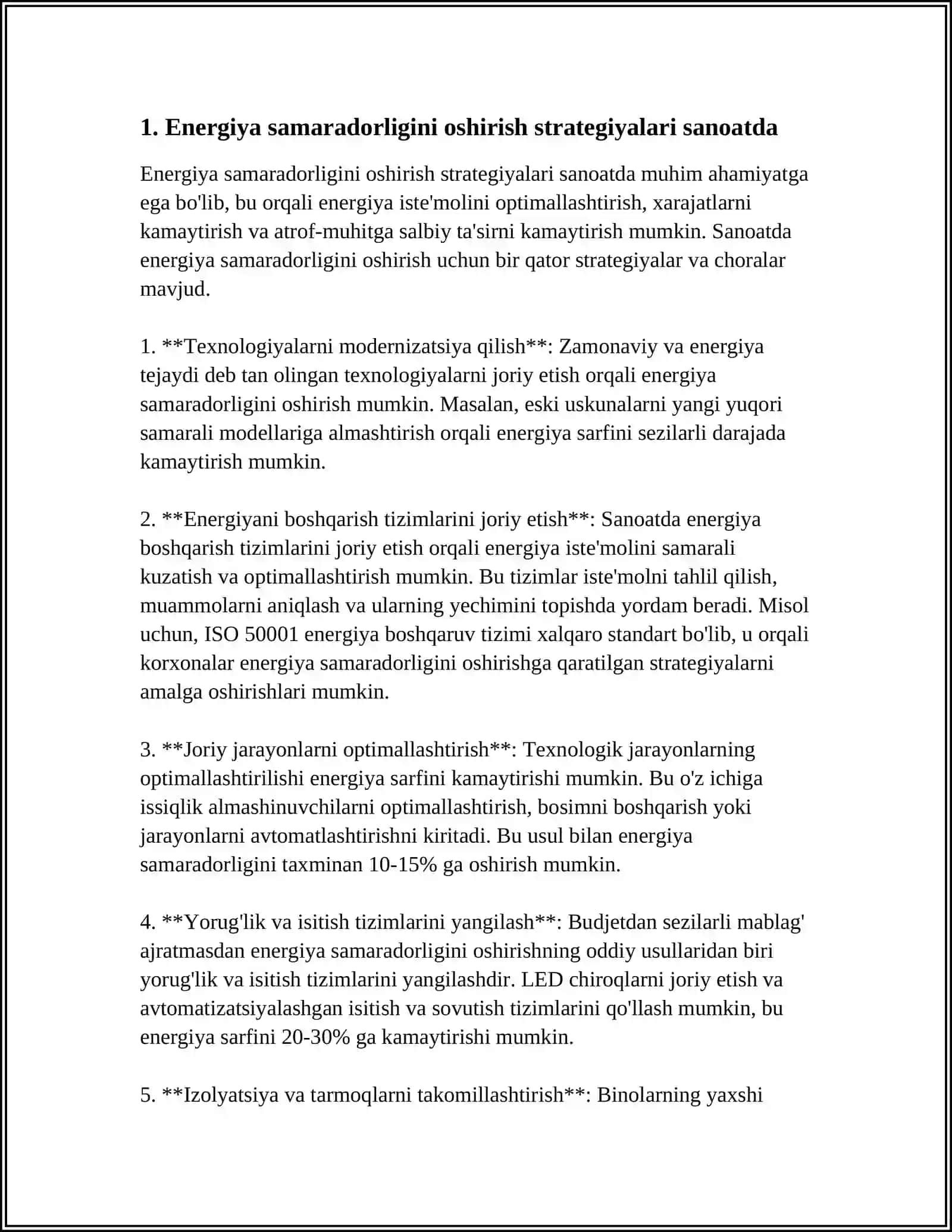 SANOAT IQTISODIYOTIDA ENERGIYA SAMARADORLIGI VA EKALOGIK BARQARORLIK MAVZUSIGA 10 VAROQLI MUSTAQIL ISH 3