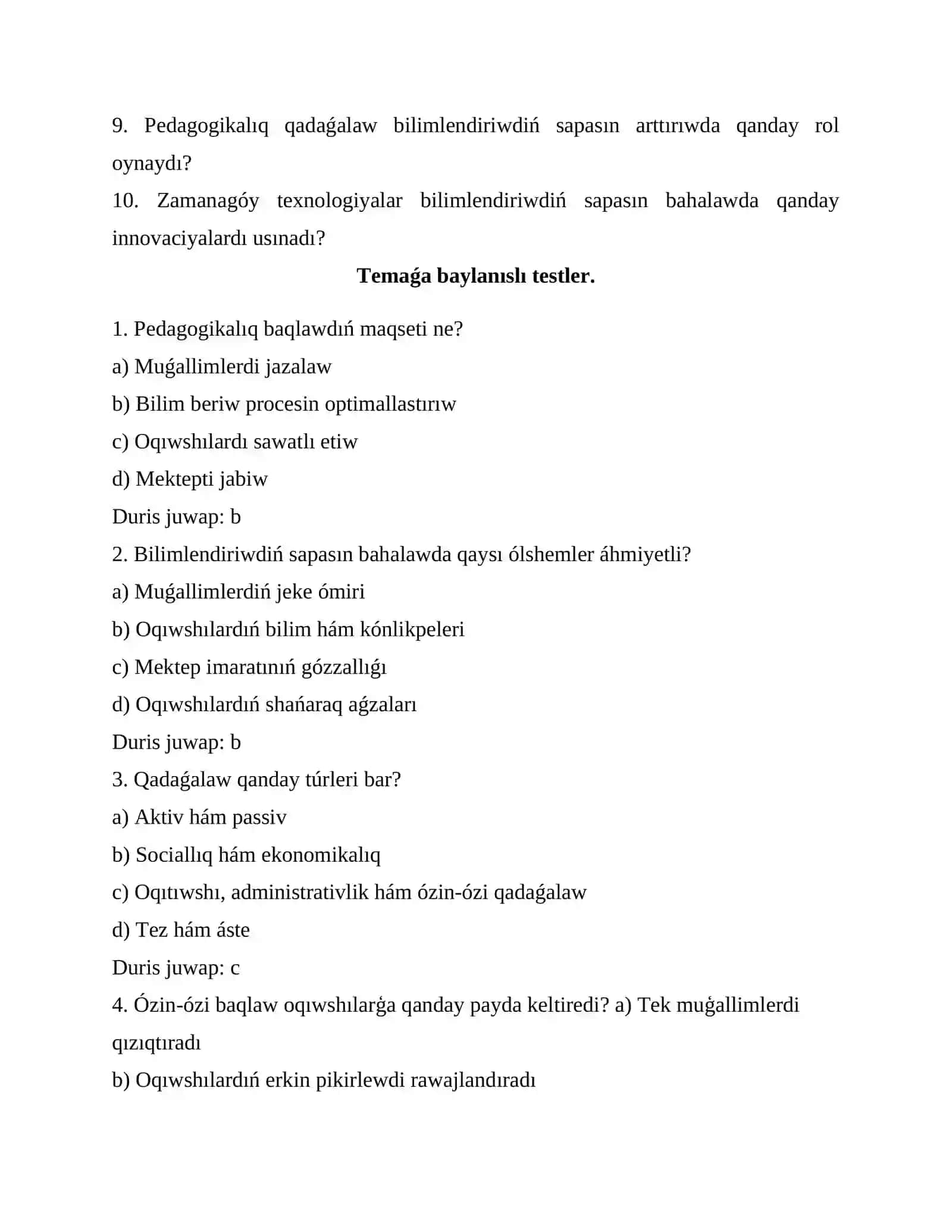Pedagogikalıq qadaǵalaw hám tálim sıpatın bahalaw 3