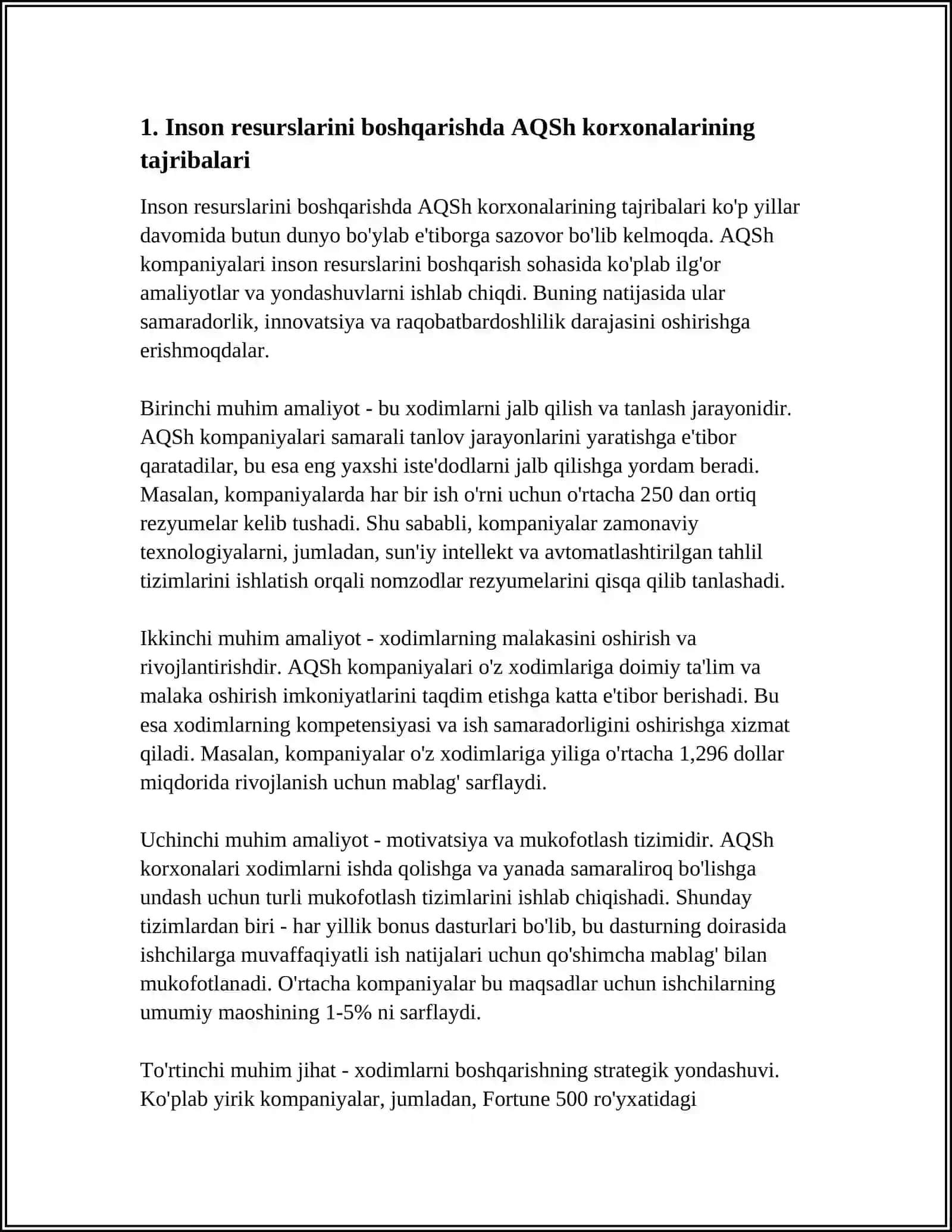 INSON RESURSLARINI BOSHQARISHNING XORIJIY TAJRIBALARI VA UNDAN OʻZBEKISTONDA IJODIY FOYDALANISH IMKONIYATLARI. (XORIJIY KORXONA MISOLIDA) 3