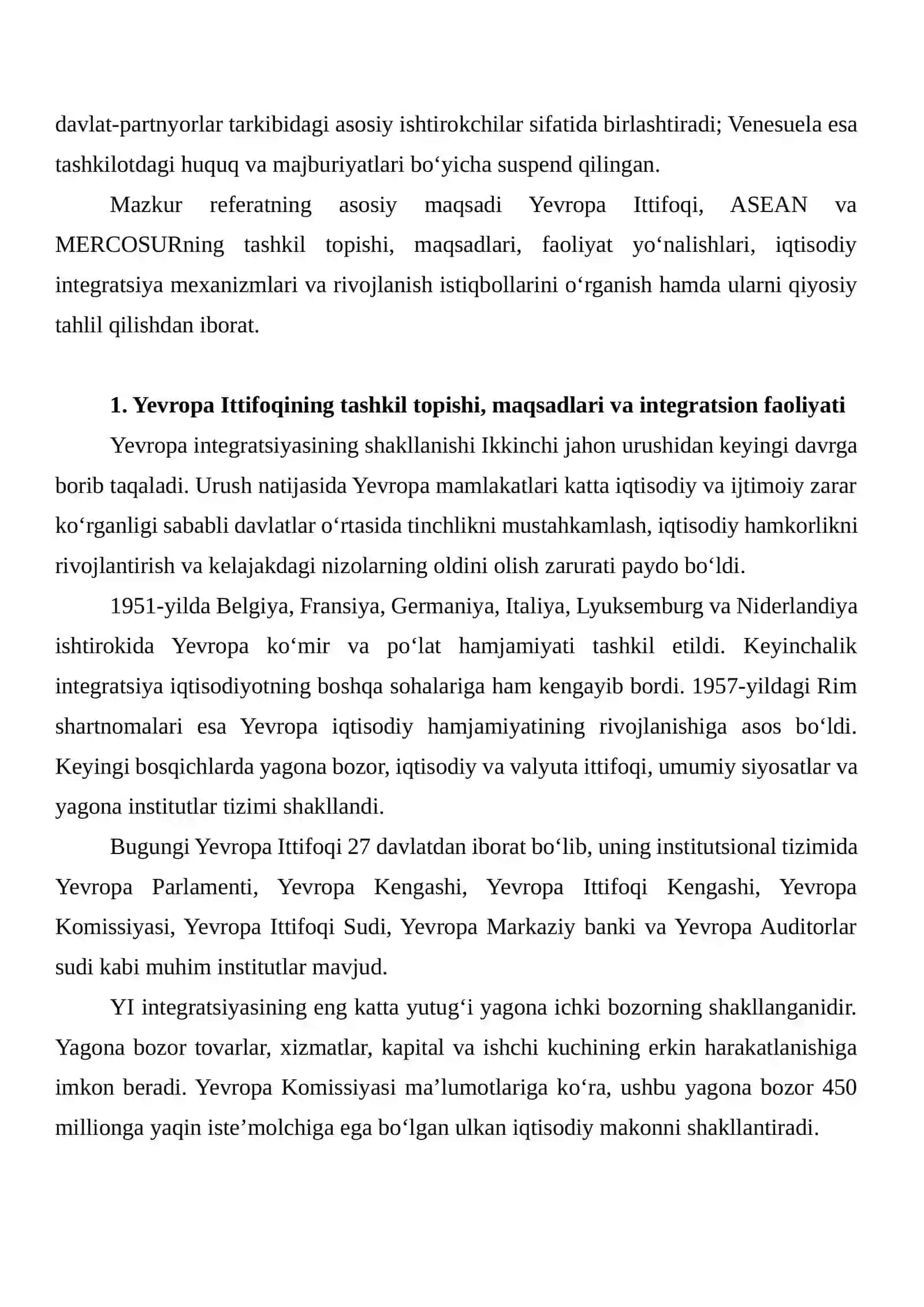 YEVROPA ITTIFOQI, ASEAN VA MERCOSUR INTEGRATSION BIRLASHMALARINING FAOLIYATINI O‘RGANISH 3