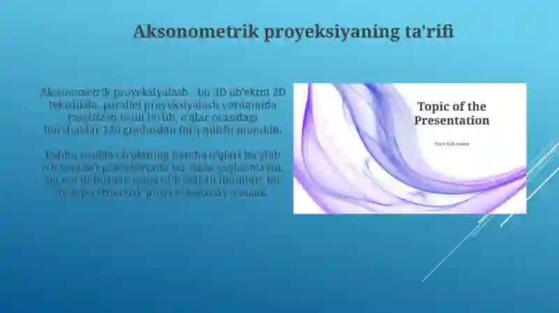 Oʻtish va kesishish chiziqlari boʻlgan texnik detalini aksonometrik proyeksiyasini bajarish 3