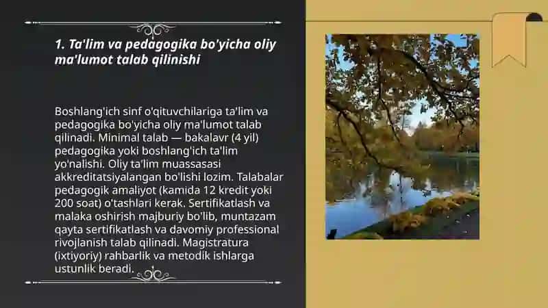 Boshlang'ich sinf o'qituvchilariga qo'yiladigan malaka talablari 3