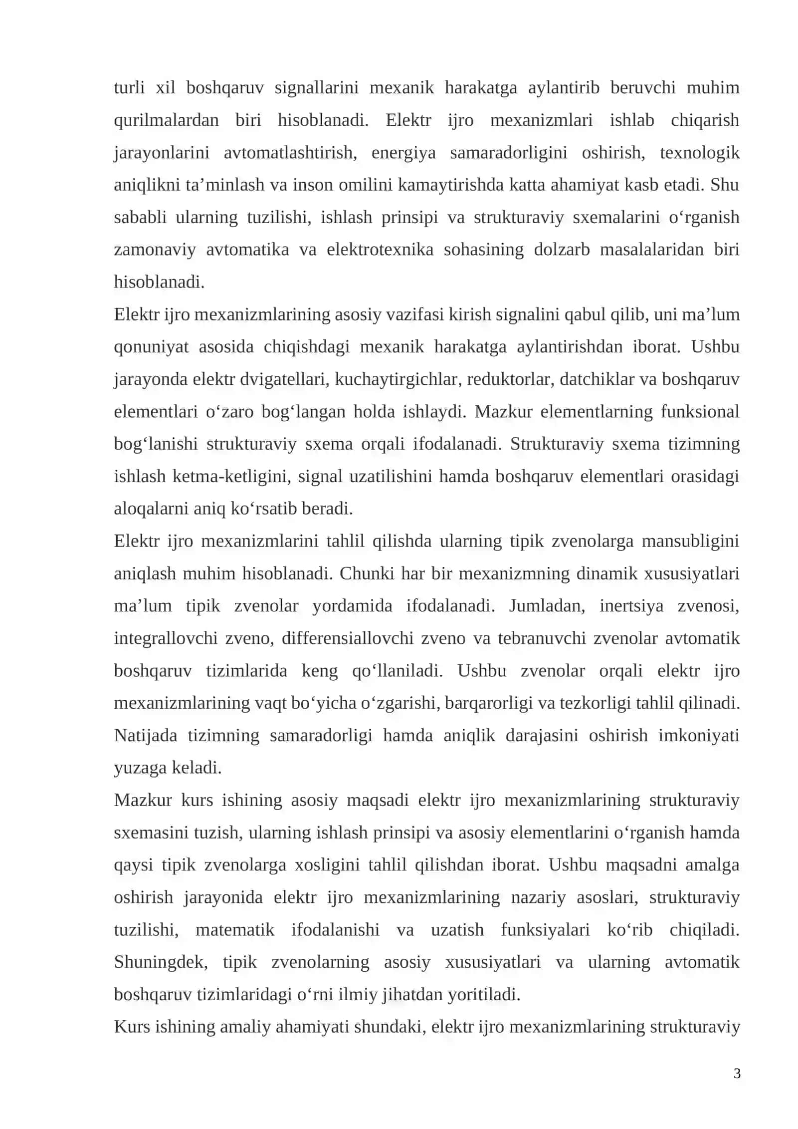 Elektr ijro mexanizmlarining strukturaviy sxemasini tuzish, ularni qaysi tipik zvenolarga xosligini keltirib chiqarish 3