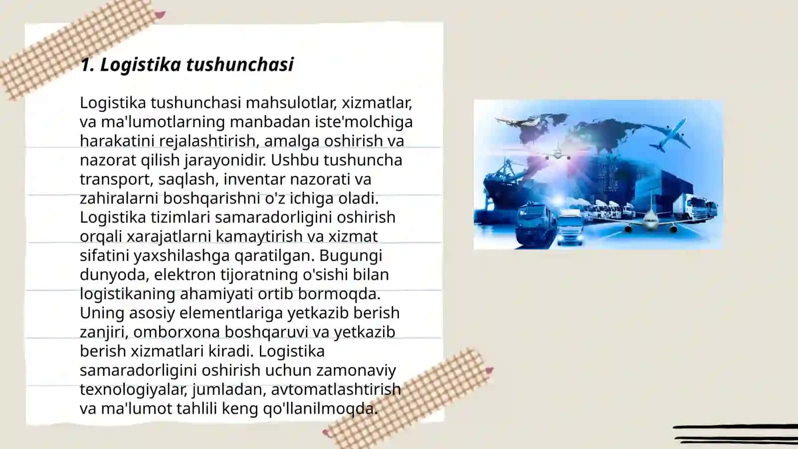 Logistika faniga kirish. Logistika fanining mazmun va mohiyati, vazifalari 3