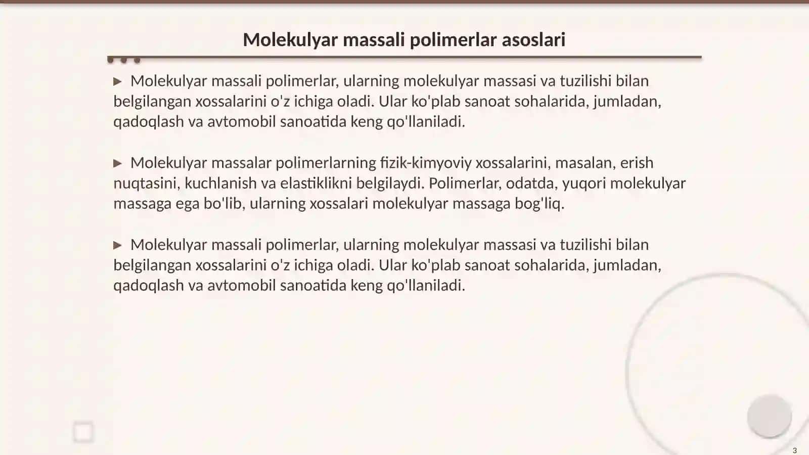 Molekulyar massali polimerlar asoslari 3