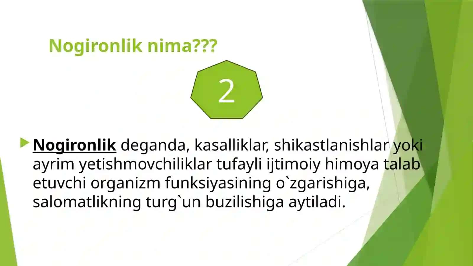 Nogironlik. Vaqtinchalik va turg`un holatdagi mehnatga layoqatsizlikning shifokorlik ekspertizasini tashkil etish 3