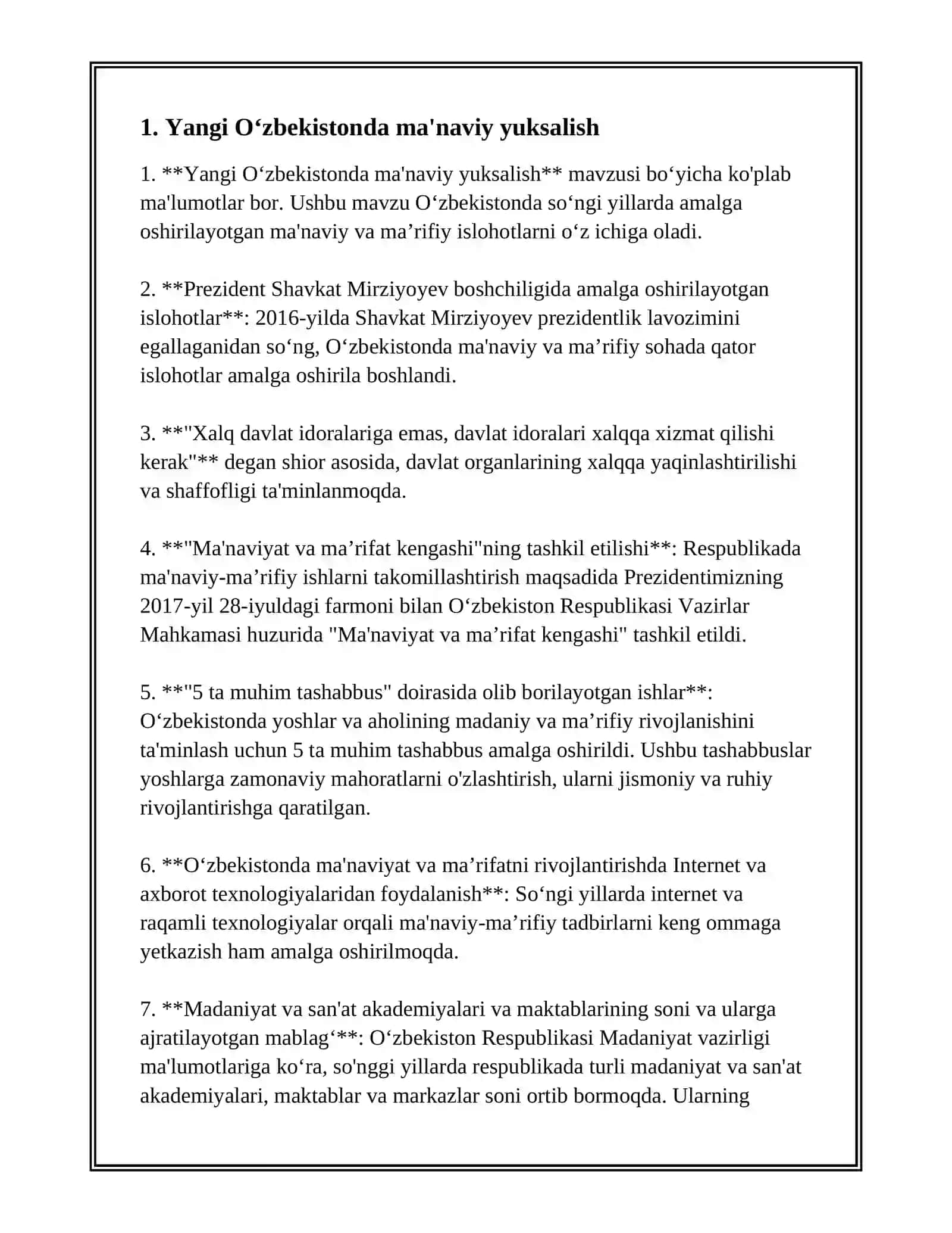 YANGI O‘ZBEKISTONDA AMALGA OSHIRILAYOTGAN MA'NAVIY O‘ZGARISHLAR 3