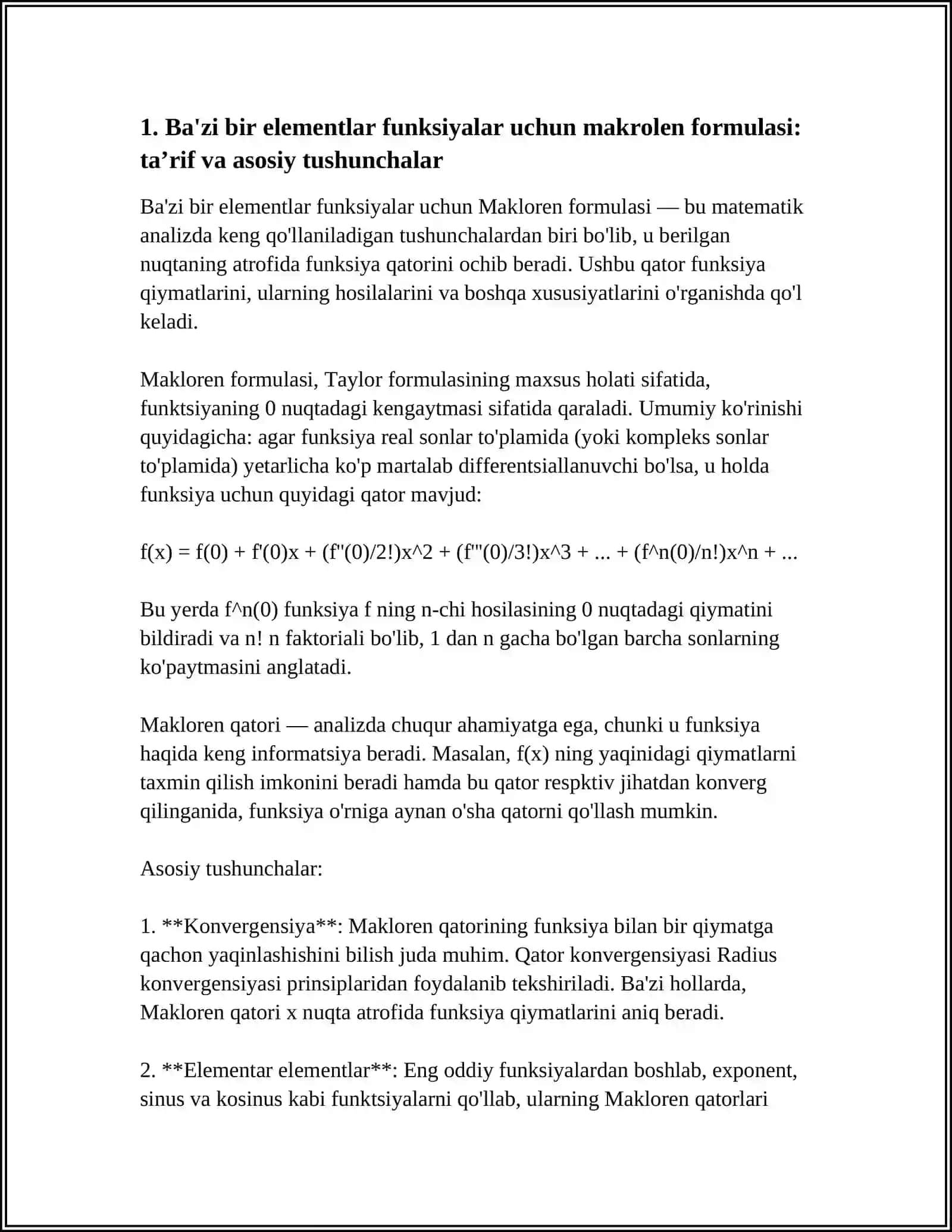 BA'ZI BIR ELEMENTLAR FUNKSIYALAR UCHUN MAKROLEN FORMULASI 3