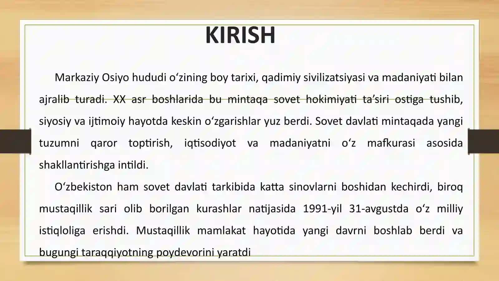 MARKAZIY OSIYODA SSR HOKIMIYATI O'ZBEKISTONNING MUSTAQILLIKKA ERISHISHI VA BUGUNGI TARAQQIYOTI 3