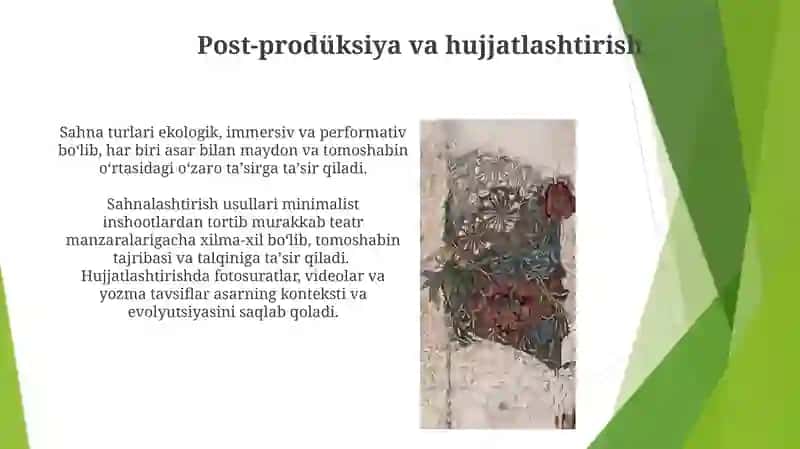 Badiiy asarni sahnalashtirish turlari va uni qo'yib ko'rsatish metodlari 3