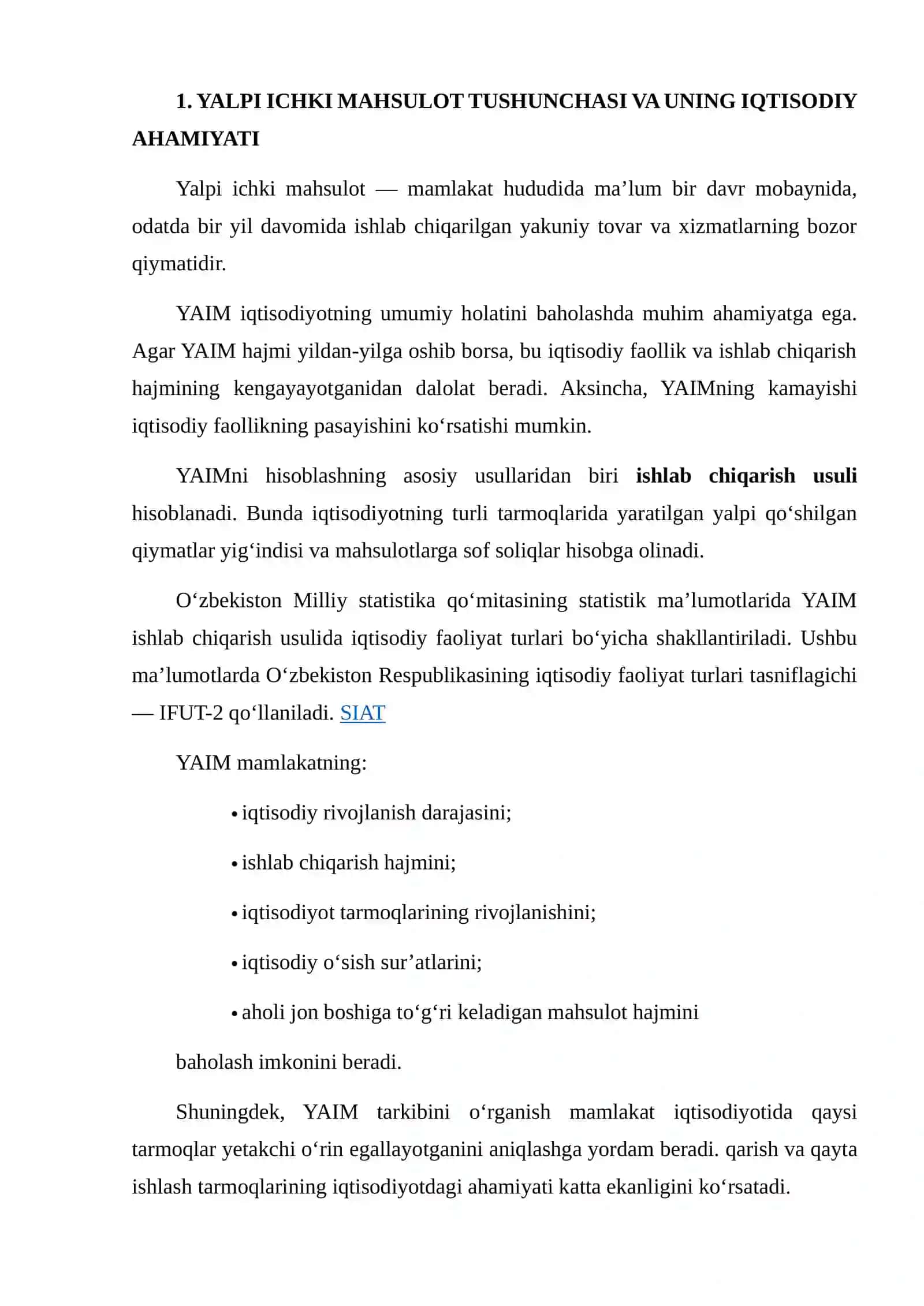 O‘ZBEKISTONDA YALPI ICHKI MAHSULOTNING TARMOQLAR BO‘YICHA TARKIBINI STATISTIK MA’LUMOTLAR ASOSIDA TASHKIL QILISH 3