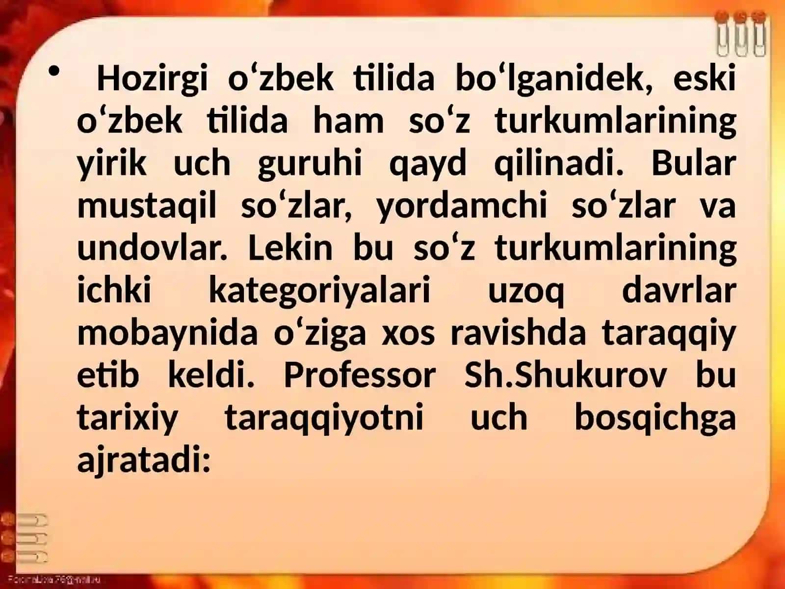 Oʻzbek tilining tarixiy  morfologiyasi. Ot so‘z turkumi 3