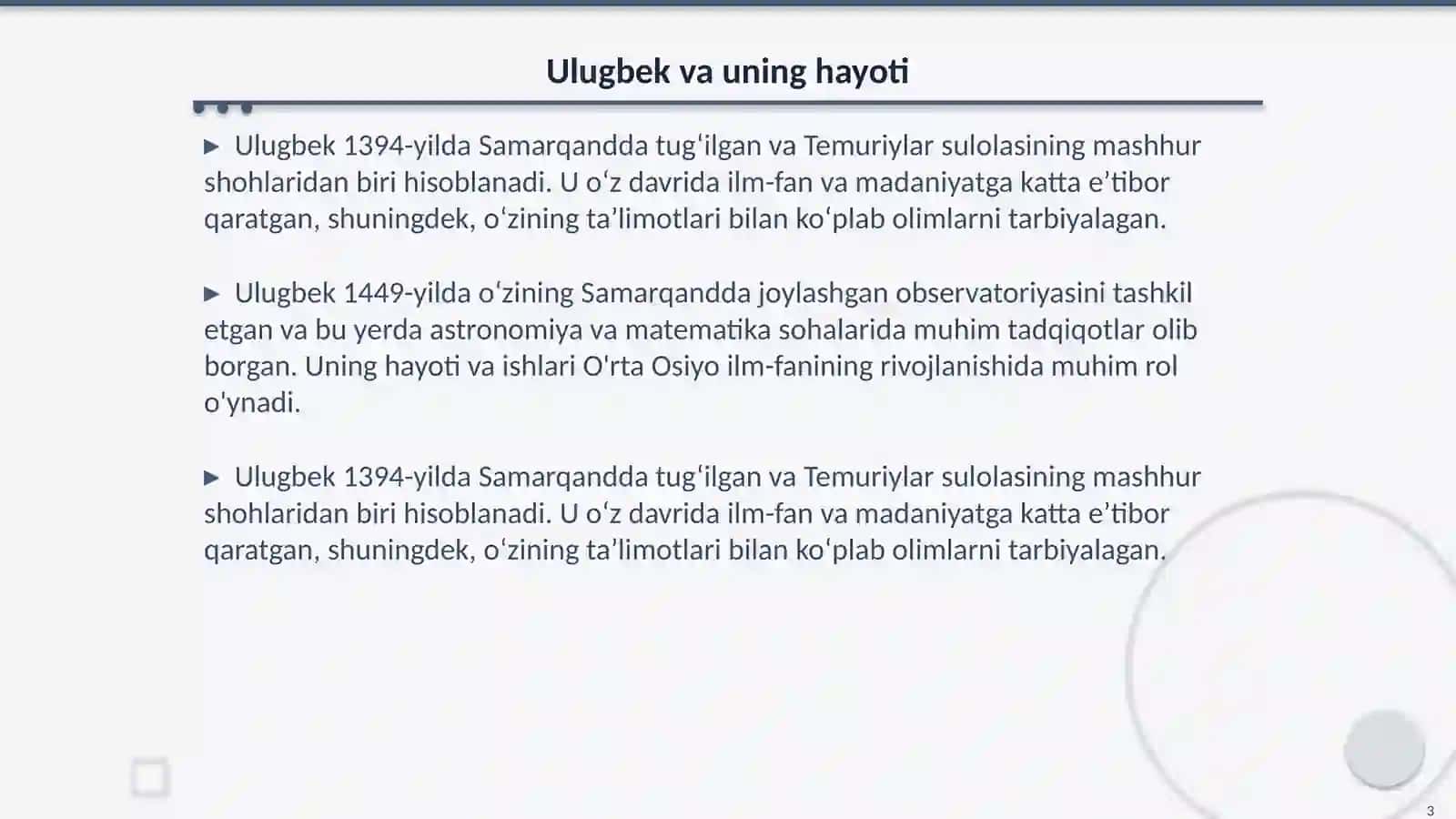 Ulugbekning astronomiya va matematika faniga qo‘shgan xissasi 3