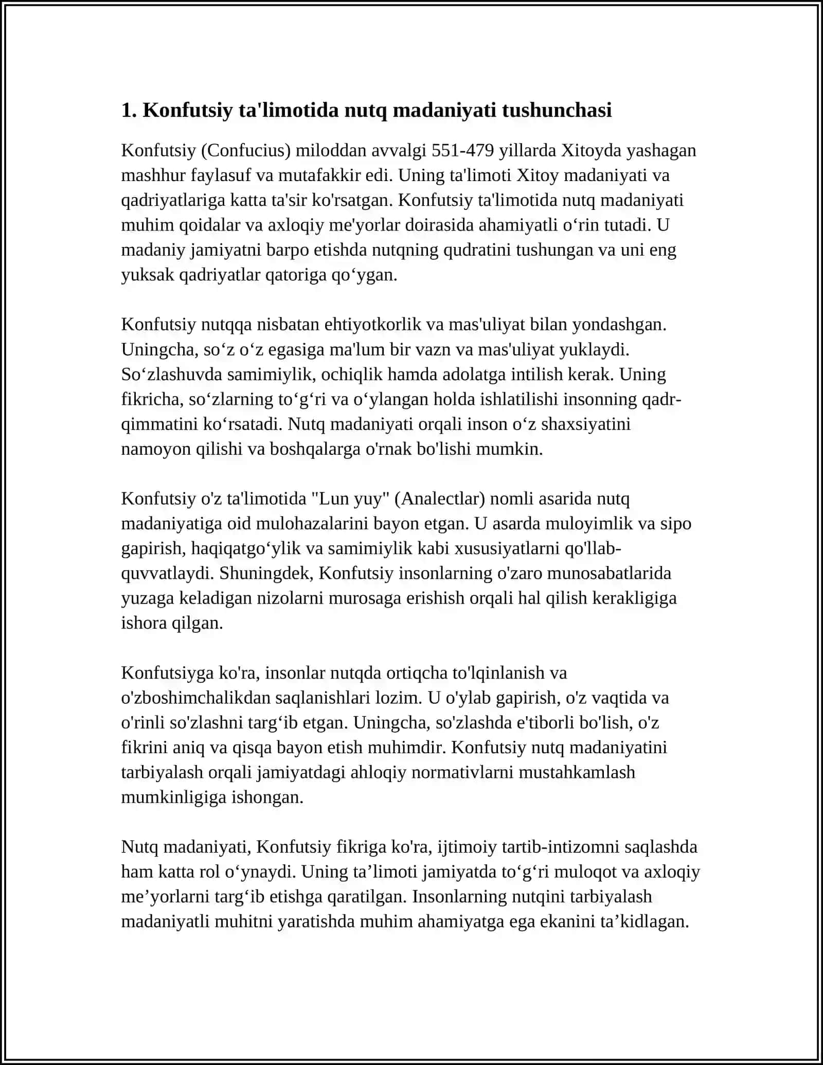 KONFUTSIY TAʼLIMOTIDA NUTQ MADANIYATI MASALASI. DEMOSFEN - ULKAN NOTIQ 3