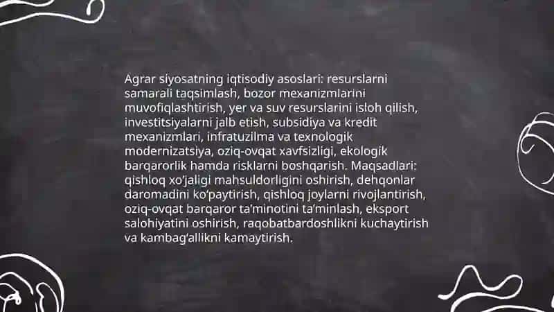 Agrar sohani rivojlantirishning iqtisodiy siyosati 3