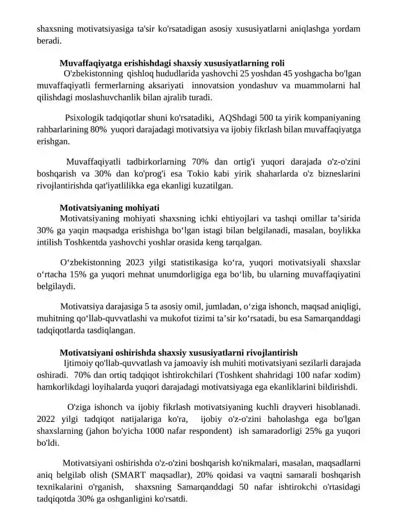 Шахсий хусусиятлар ва унинг мотивацияга таьсири 3