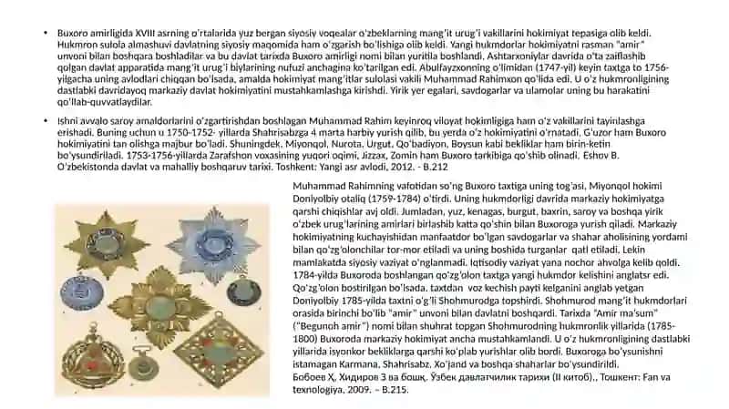 O'zbekiston tarixi  buxoro amirligida mansab va unonlar 3