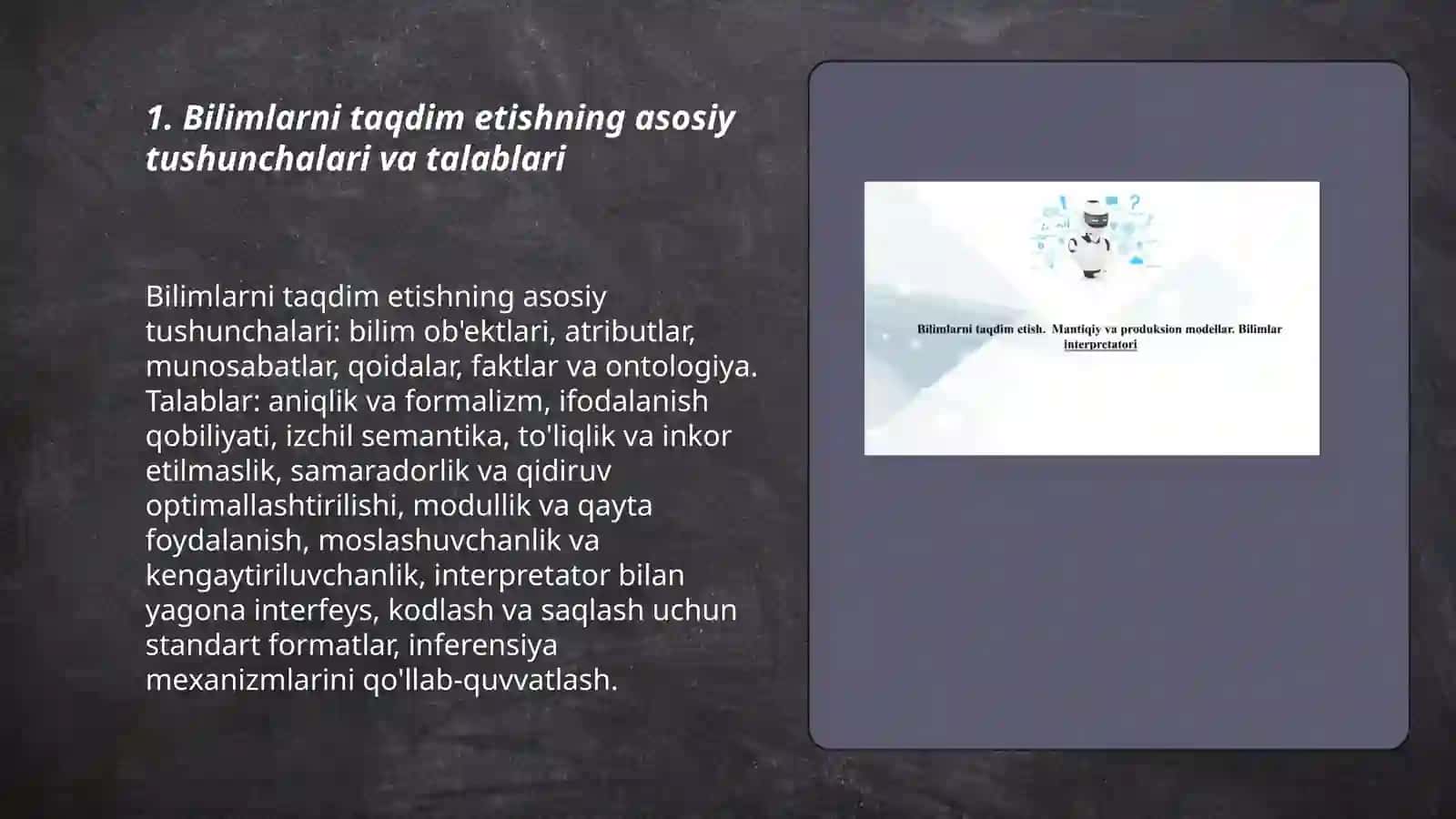 Bilimlarni taqdim etish.Mantiqiy va produksion modellar 3