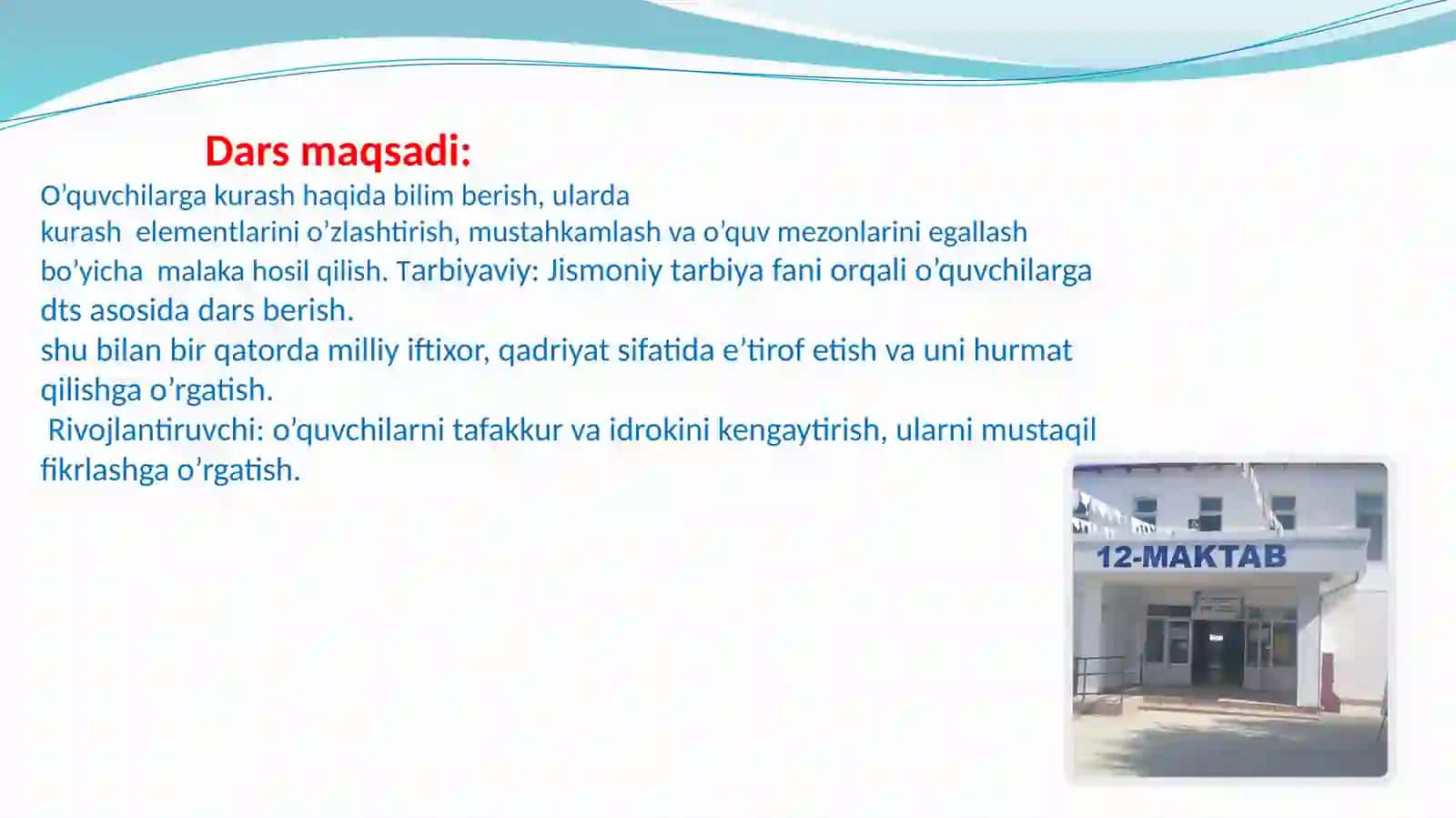 -sinf Jismoniy tarbiya fanidan ochiq dars ishlanma. Kurash. Kurash musobaqalariga tayyorgarlik mashqlari 3