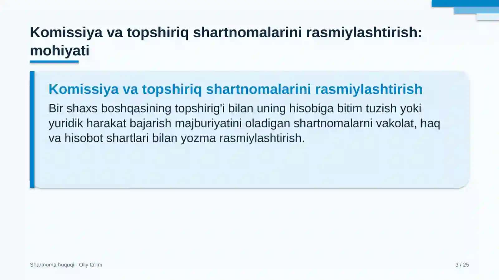 Shartnoma Huquqi · Oliy Ta'limga oid Komissiya va Topshiriq Shartnomalarini Rasmiylashtirish 3