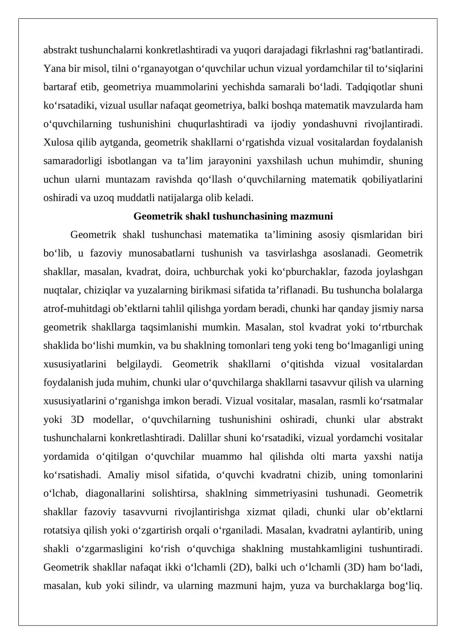 Geometrik shakllarni o‘rgatishda vizual vositalardan foydalanish samaradorligini kuzatish 3