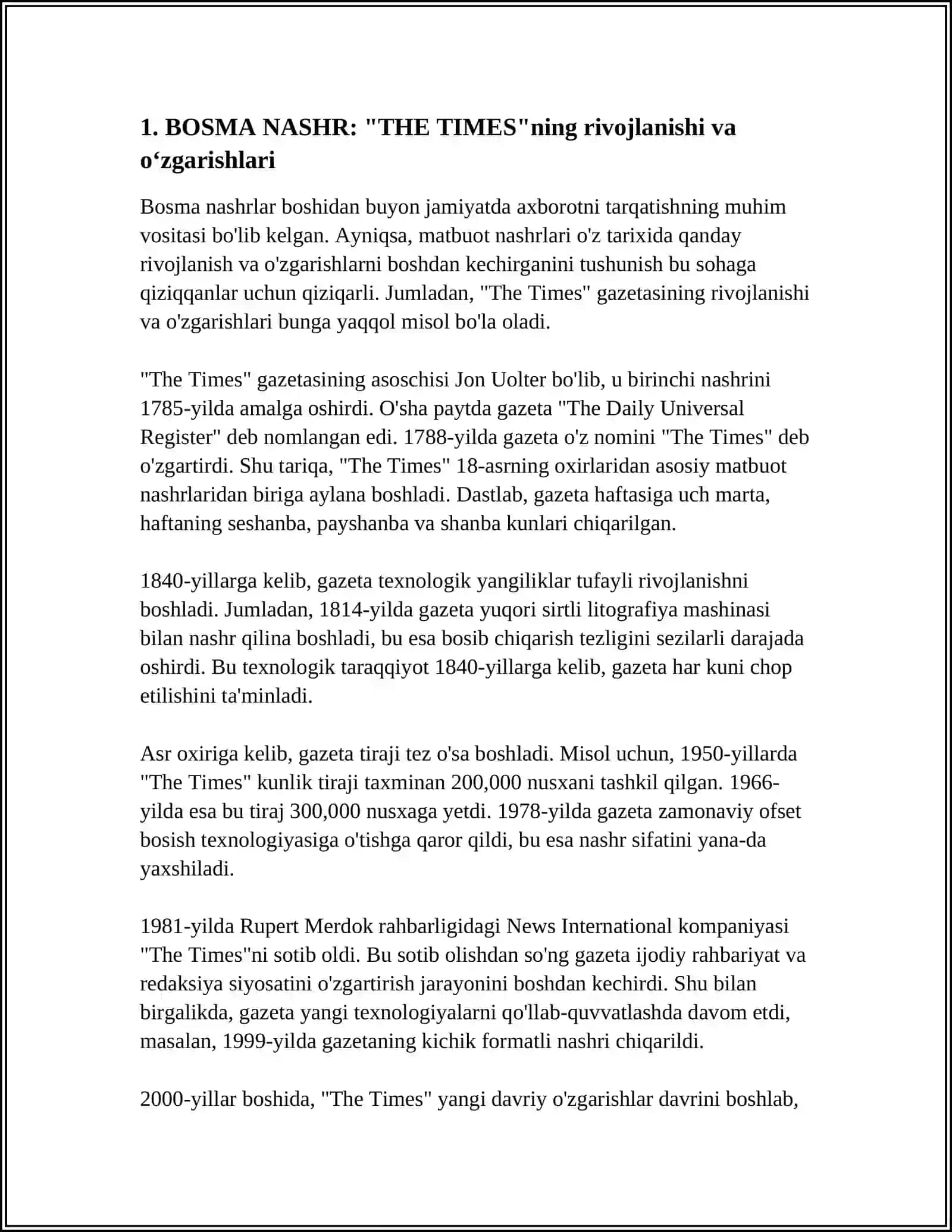 BOSMA NASHR: “THE TIMES”, “NEW TIMES”, “BLOOMBERG”, “SABAH”LAR (MATN VA MAZMUN-MAQSADI)NI TAXLIL QILING 3