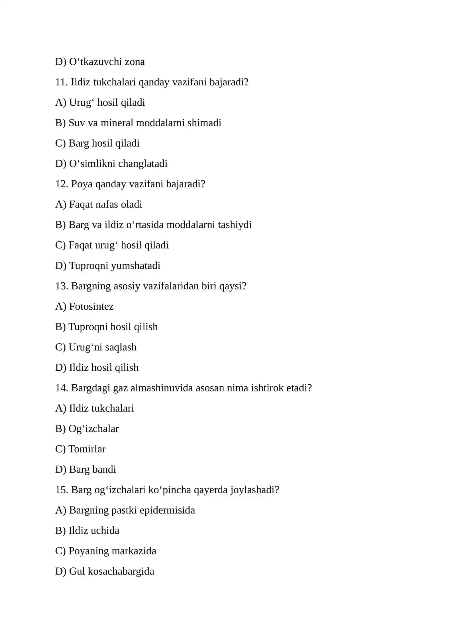 7-sinf Biologiya Testlar Javoblari bilan 3