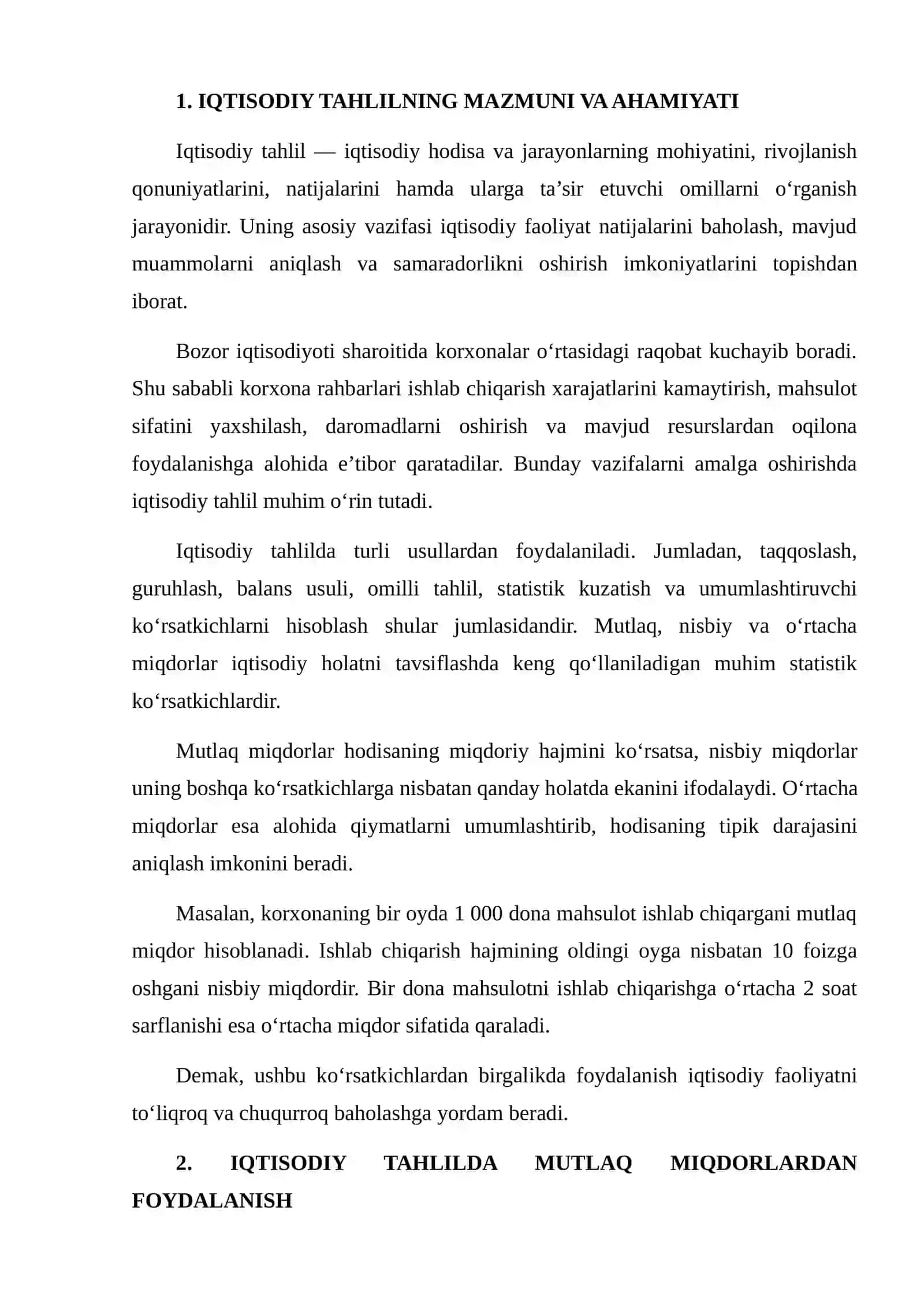IQTISODIY TAHLILDA MUTLAQ, NISBIY VA O‘RTACHA MIQDORLARDAN FOYDALANISH 3