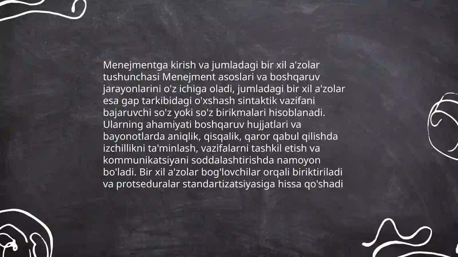 Menejmentga kirish va jumladagi bir xil a'zolar tushunchasi 3