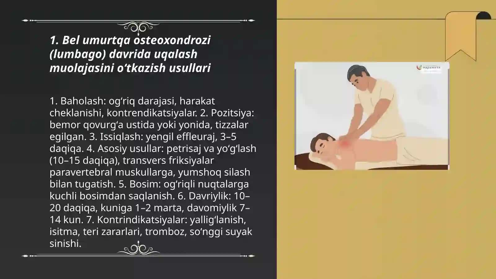 Turli kasalliklarda uqalash muolajasini oʻtkazish 3