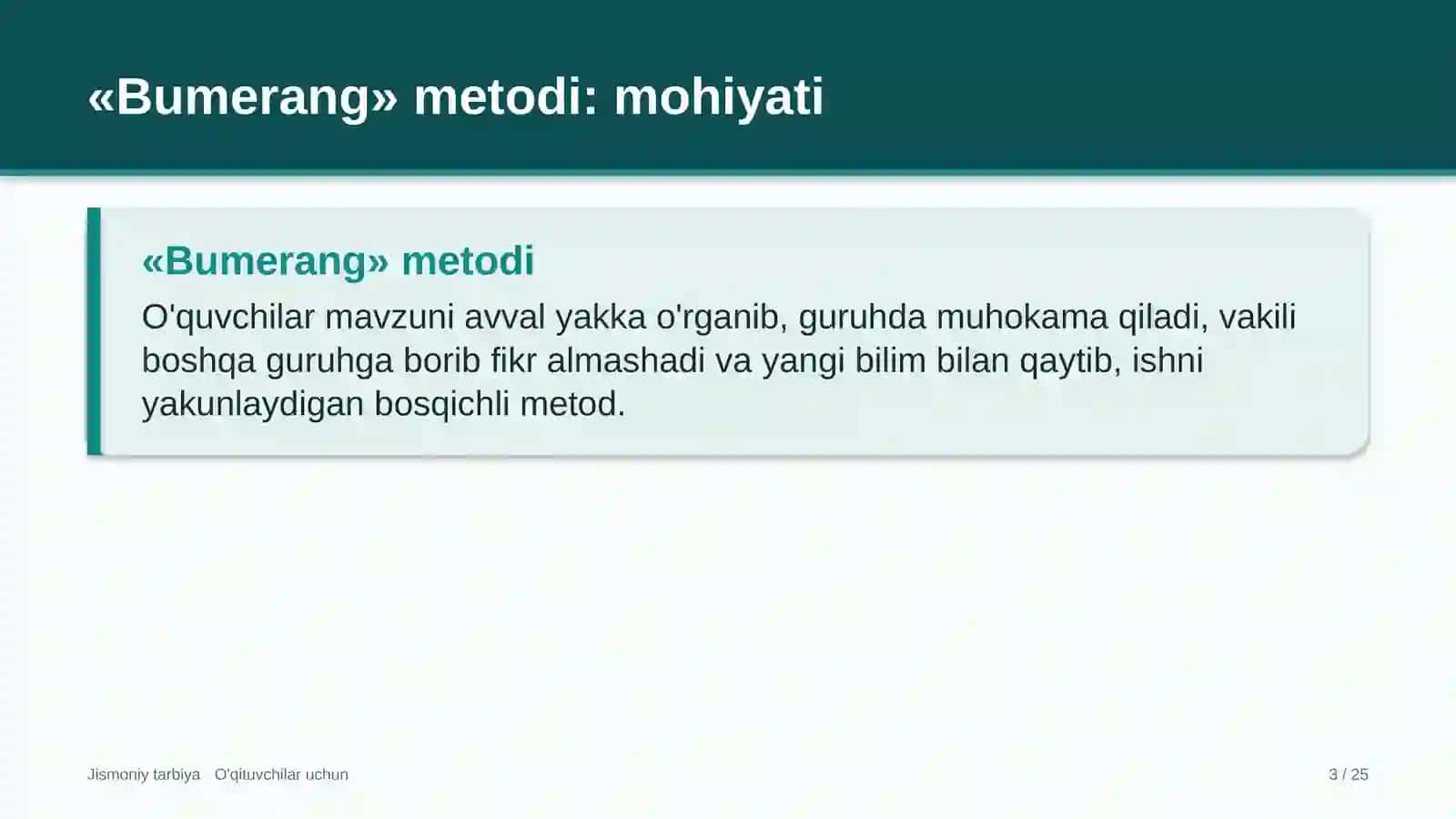 jismoniy tarbiya darslarida bumerang metodidan foydalanish 5888 3
