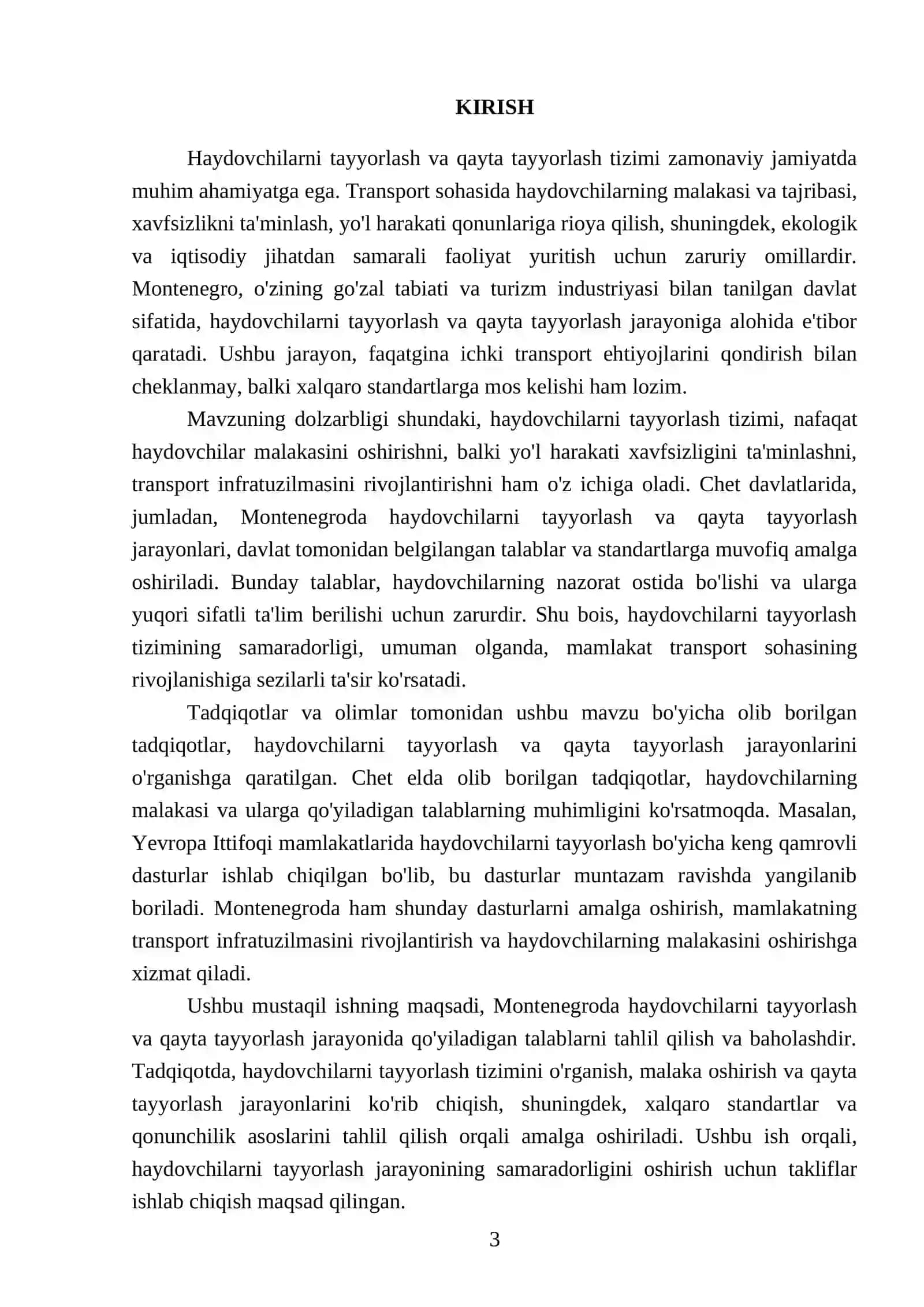 Chet davlatlarida haydovchilarni tayyorlash va qayta tayyorlashga qōyiladigan talablar montenegra 3