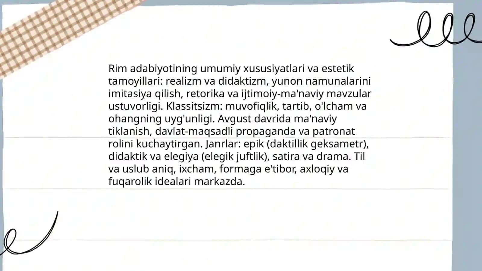 Rim adabiyoti xususiyatlari. Avgust va Imperiya davri adabiyoti 3