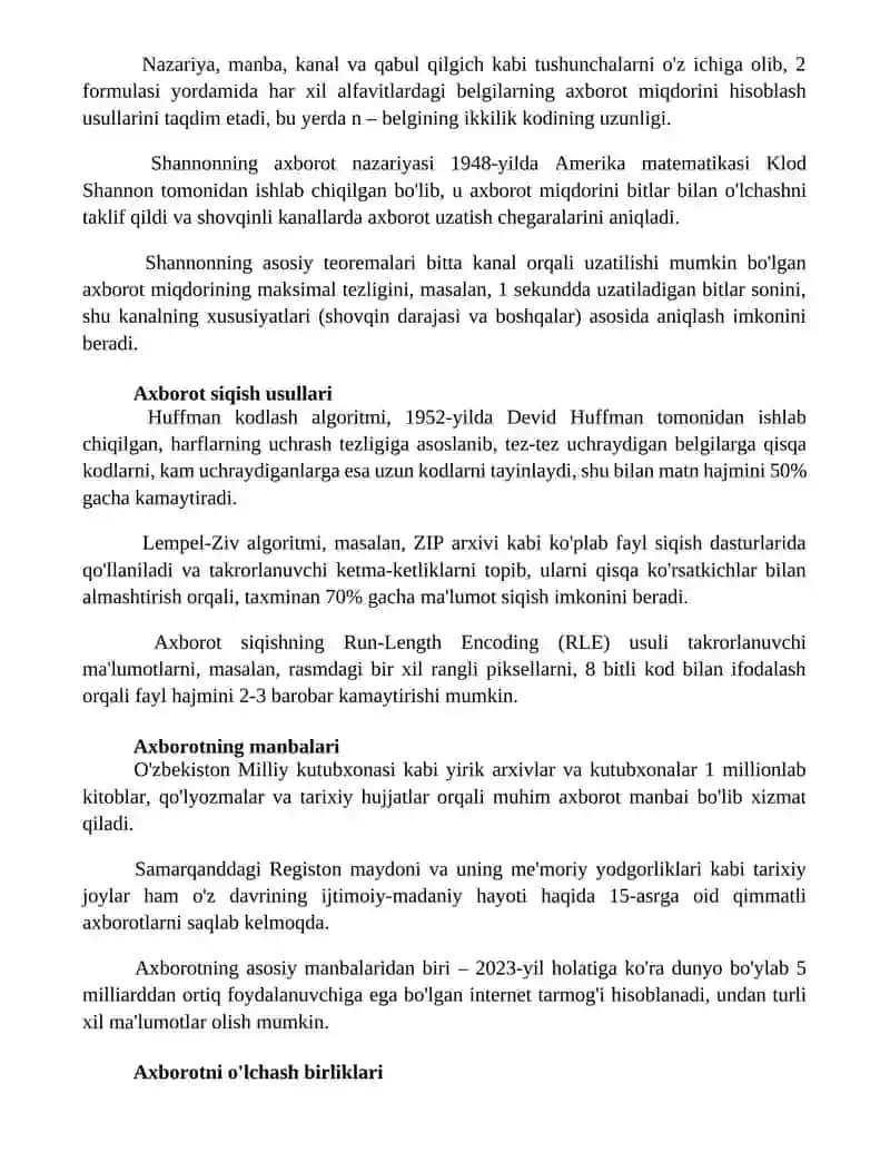 Axborot tushunchasi. Axborotning o'lchov birliklari 3