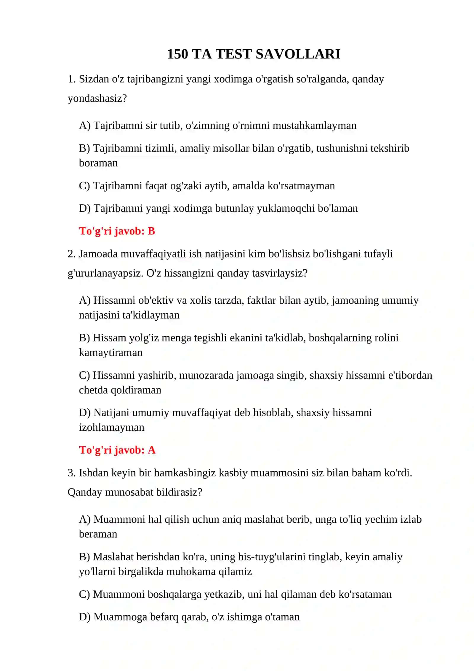 BOJXONA SHAXSIYAT TESTLARI 3
