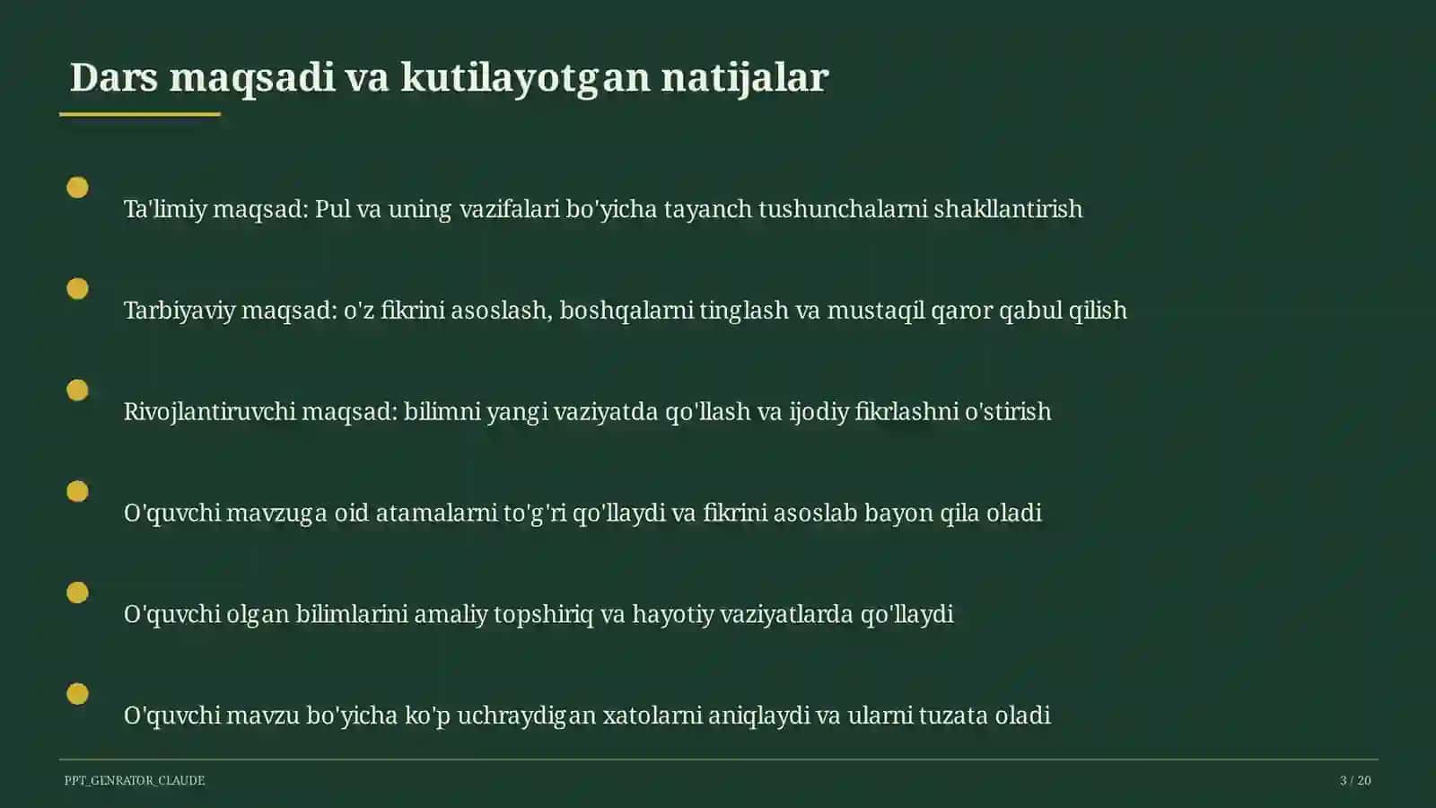Pul va uning vazifalari (9-sinf) 3