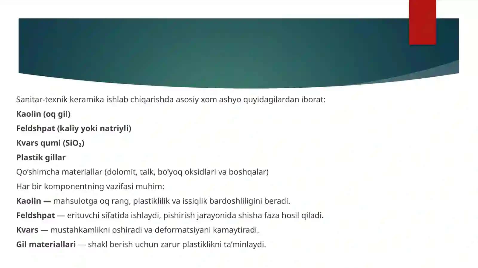 Sanitar-texnik keramika xom ashyosi ishlab chiqarish texnologiyasi 3