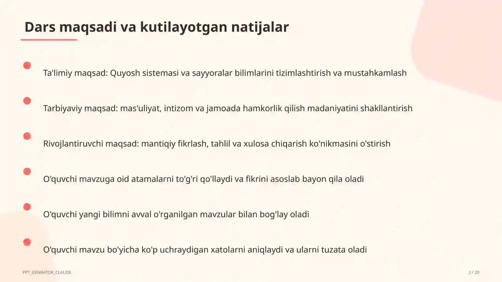 Quyosh sistemasi va sayyoralar (4-sinf) 3