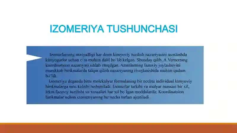 Kompleks birikmalarning geometrik izometriyasi. Kompleks birikmalar tuzilishiga doir elektron nazariya mohiyati 3