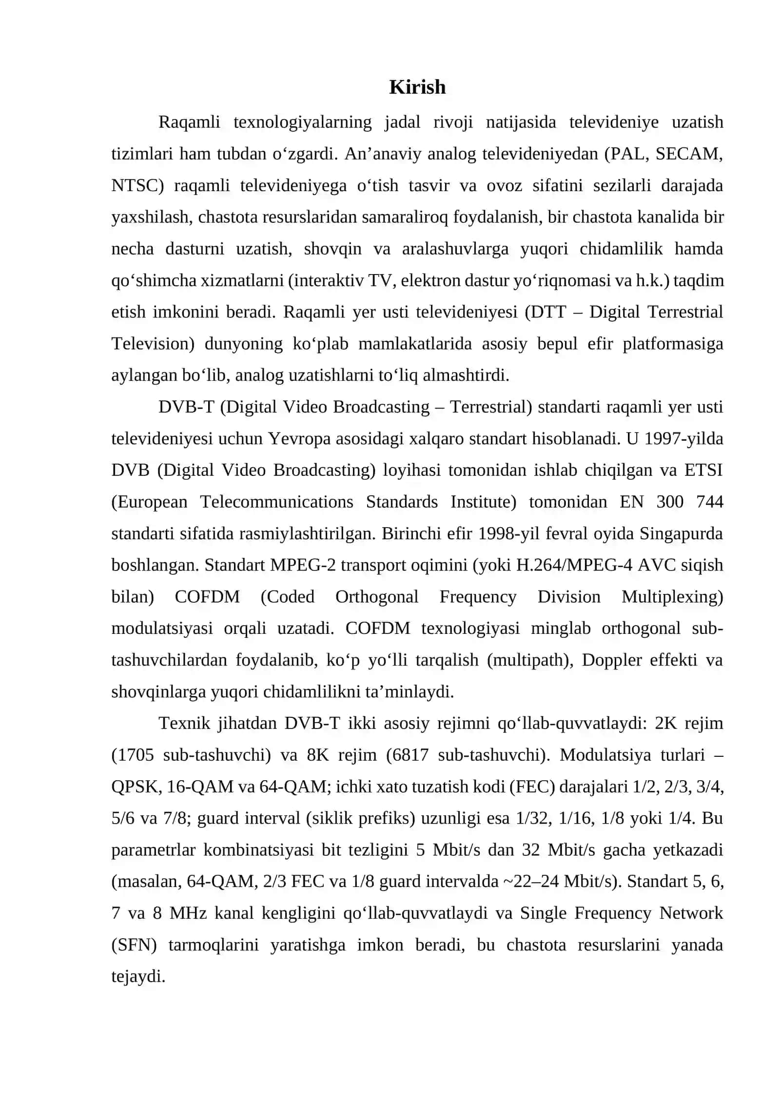 DVB-T raqamli televideniye qabul qilgichi parametrlarini o‘lchash usullari 3