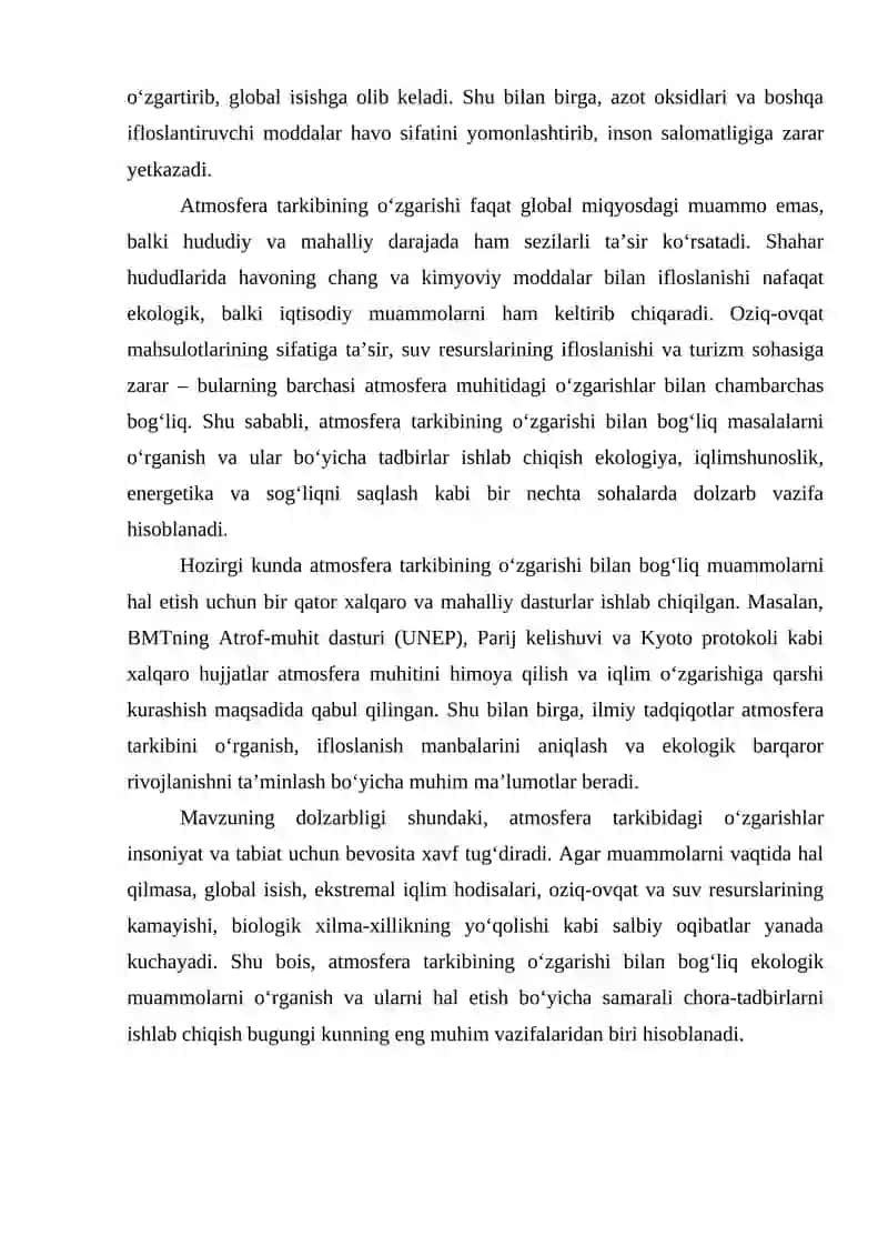 Atmosfera tarkibining oʻzgarishi bilan bogʻliq muammolar 3