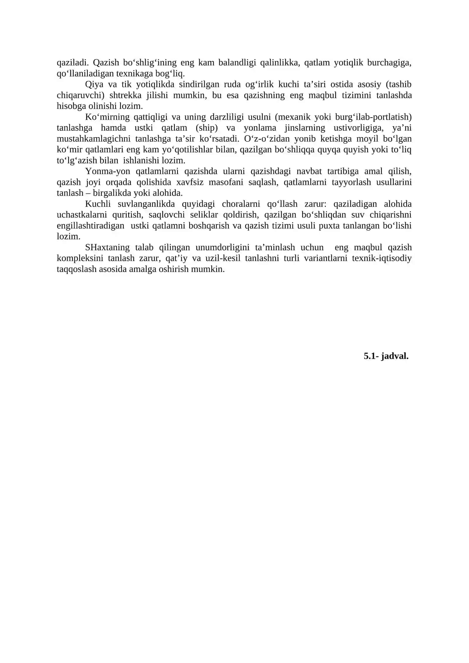 Kon-geologik va kon texnik sharoitlar bo‘yicha qazish tizimini tanlash 3