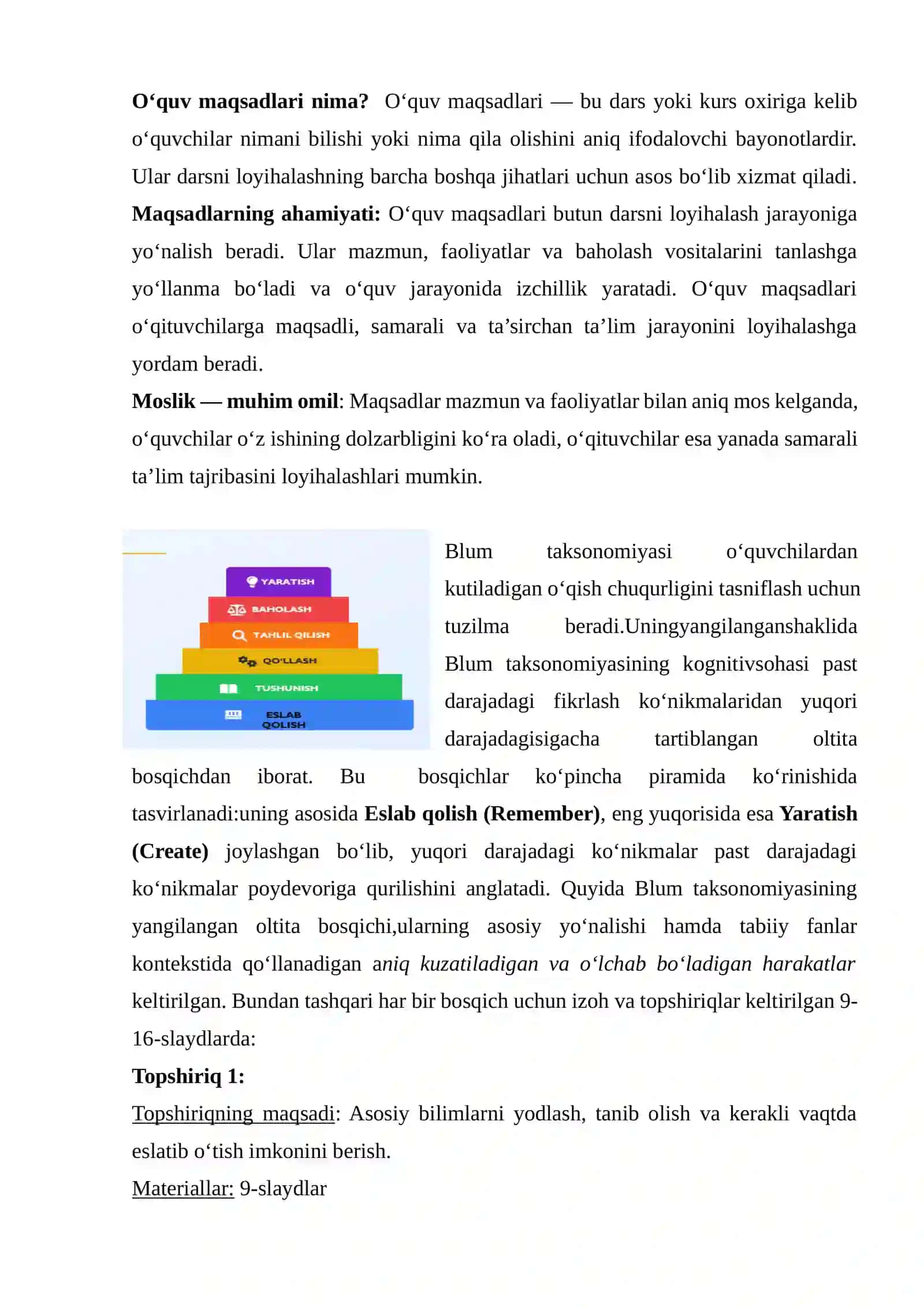 Darsni rejalashtirishda maqsad, mazmun va faoliyatlar o‘rtasidagi uyg‘unlikni ta’minlash (1-qism) 3