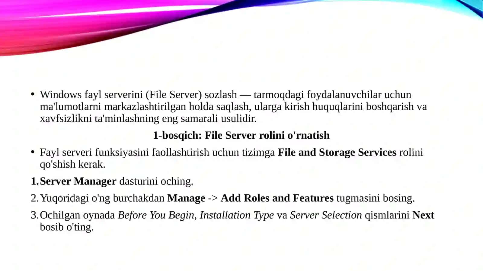 Windows fayl serverini sozlash 3