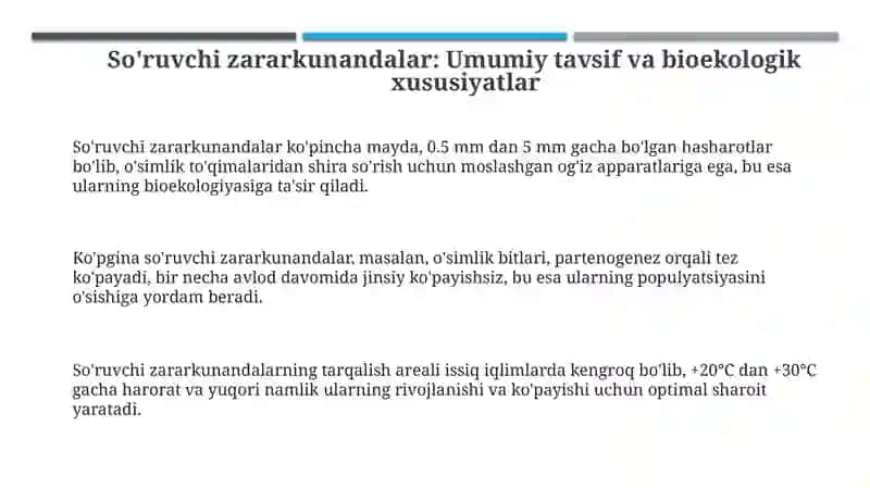 So'ruvchi zararkunandalar va ularning bioekologik xususiyatlarini oʻrganish 3