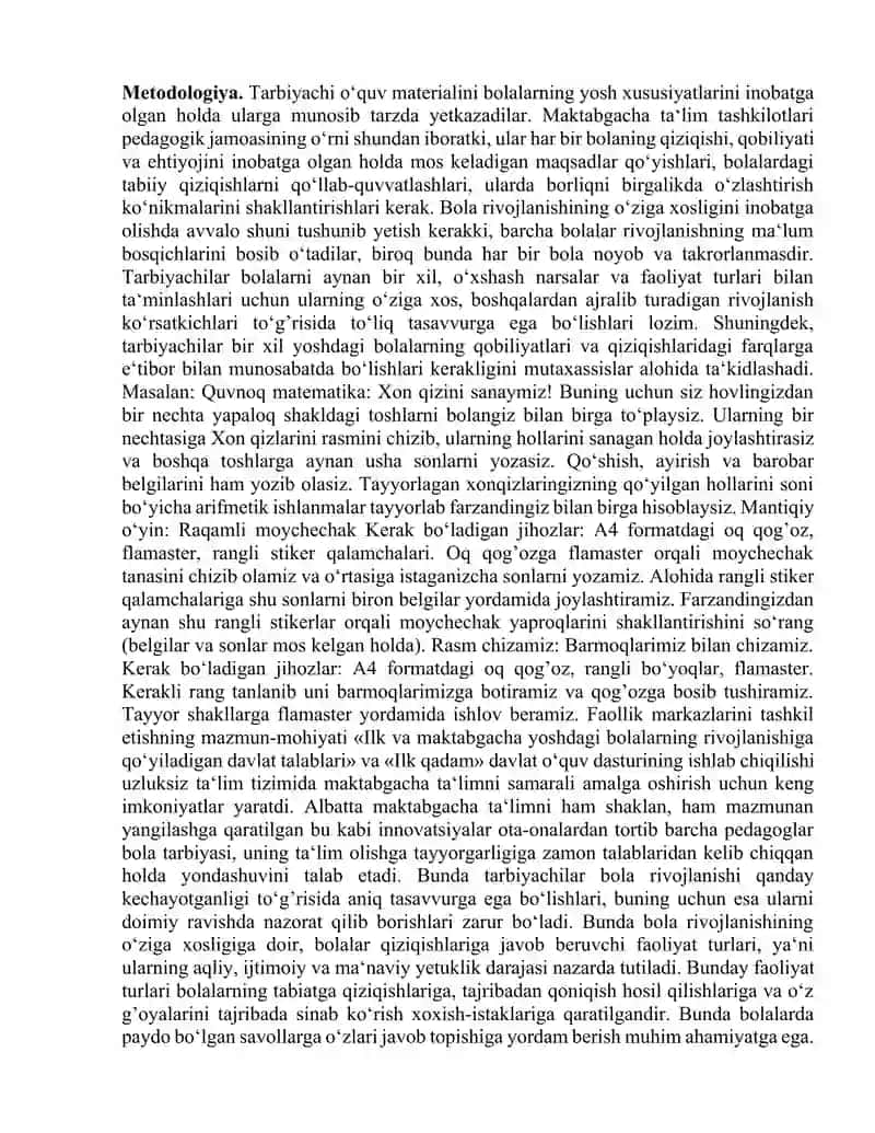 REFARAT "Maktabgacha ta’lim tashkilotida rivojlantiruvchi markazlarni tashkil etish " MAVZUSIDA 3