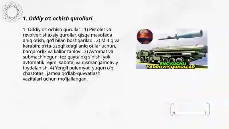 Hozirgi zamonaviy sharoitlarda qoʻllaniladigan jangovar jarohatlovchi vositalarning qisqacha tavsifi 3
